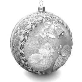 Set of 2 silver Christmas balls "Bells and Bullfinches"
